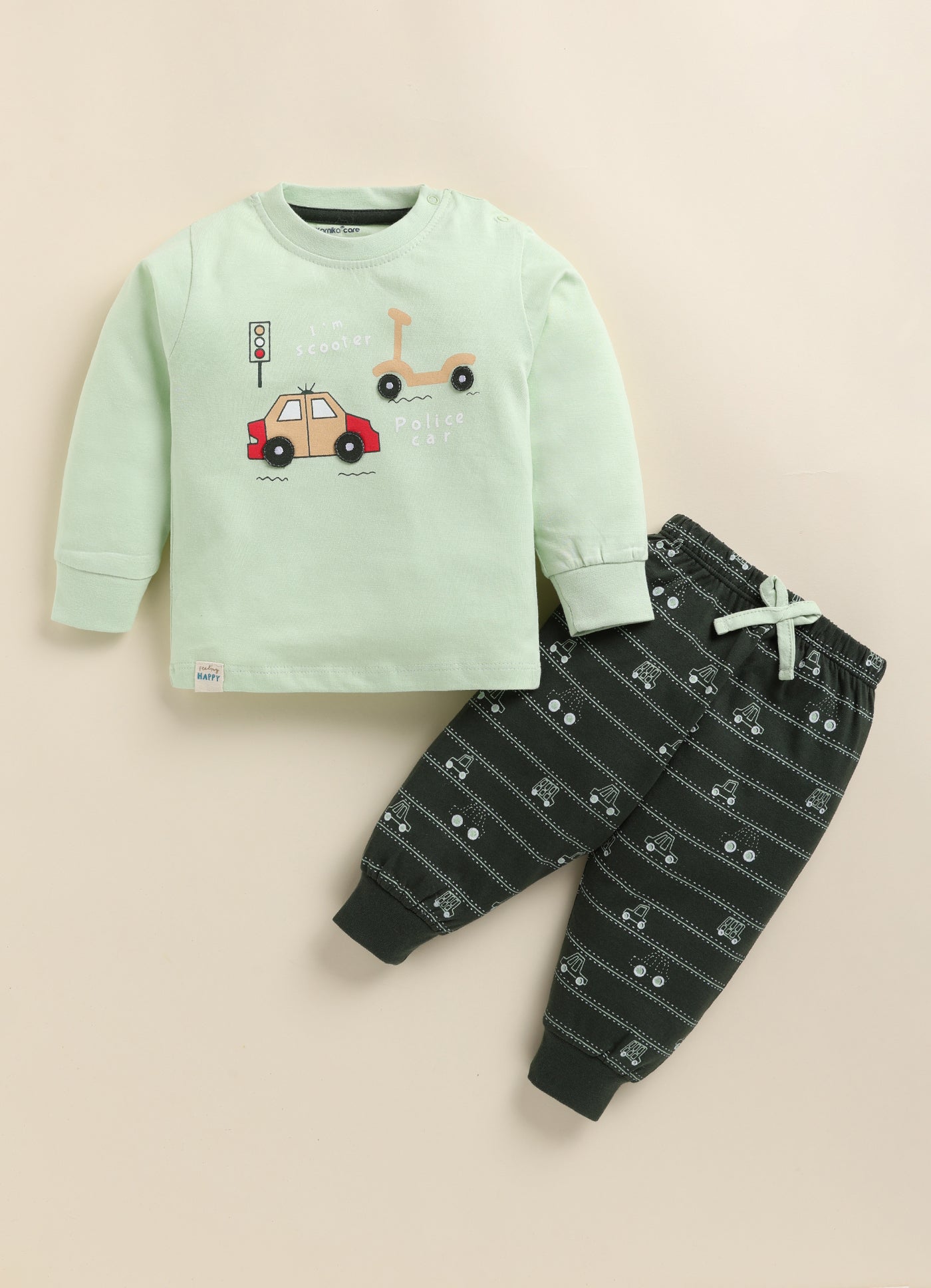 Cute Tiny Car Print Knitted Suit Set