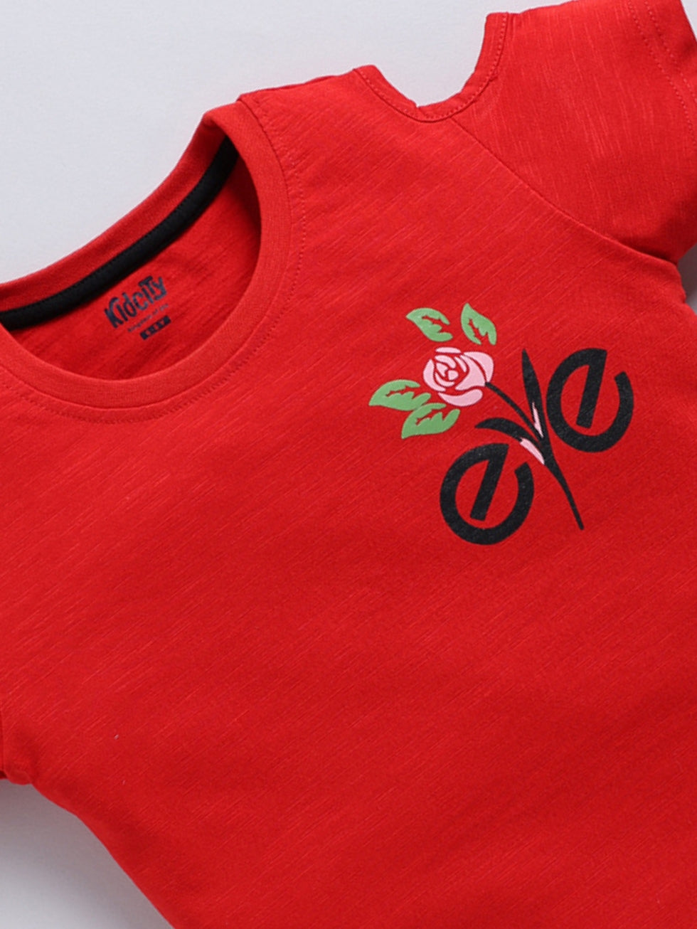 Text and Flower Graphics T-Shirts