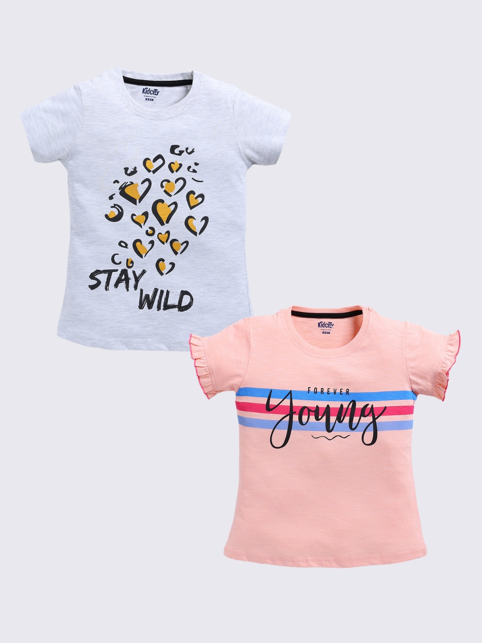 Girl's Fashion Placement Print Tops 2pc Combo Set
