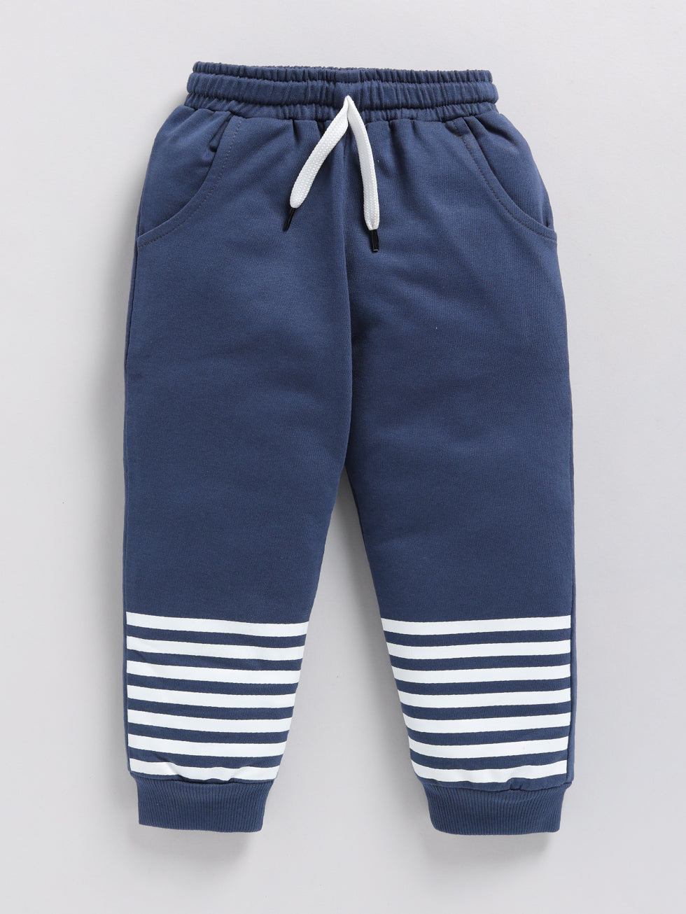 Navy Solid Printed Joggers