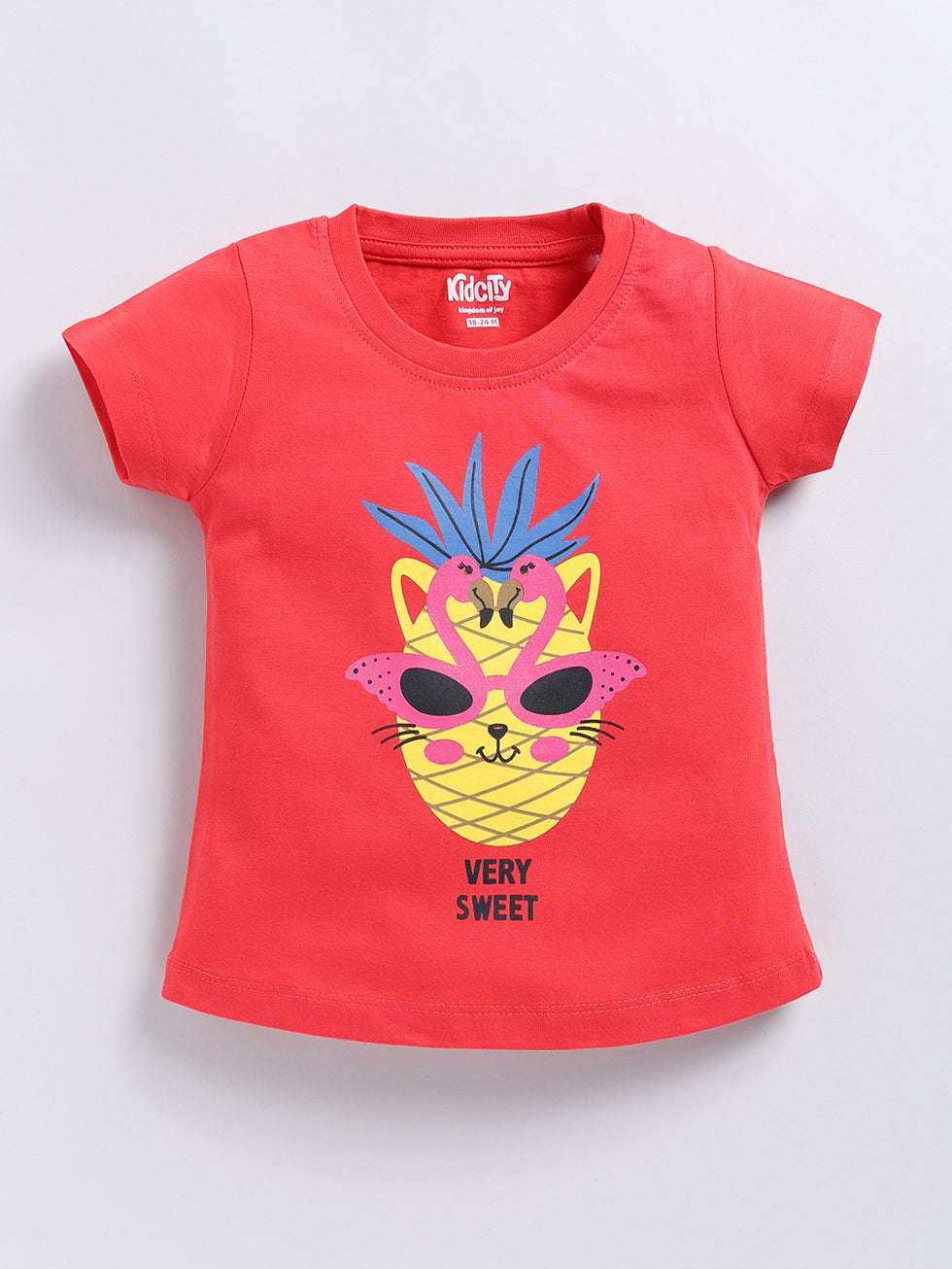 Kidcity Girl's Basic Tops Combo Set (Pack of 2)|Cotton Sinker Tops| Red, Light Pink Tops