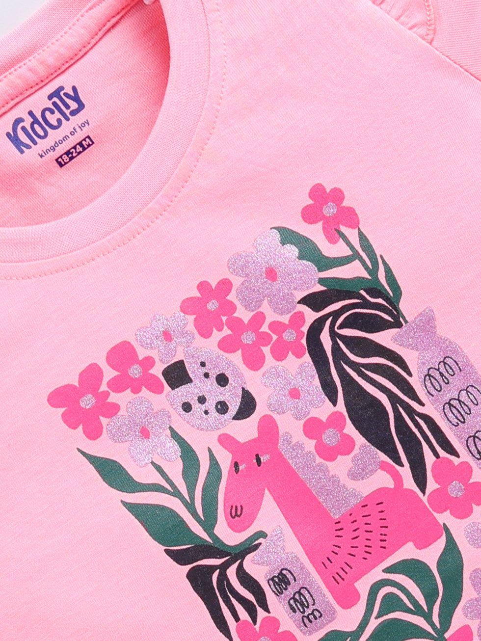 Kidcity Girl's Basic Tops Combo Set (Pack of 2)|Cotton Sinker Tops| Red, Light Pink Tops