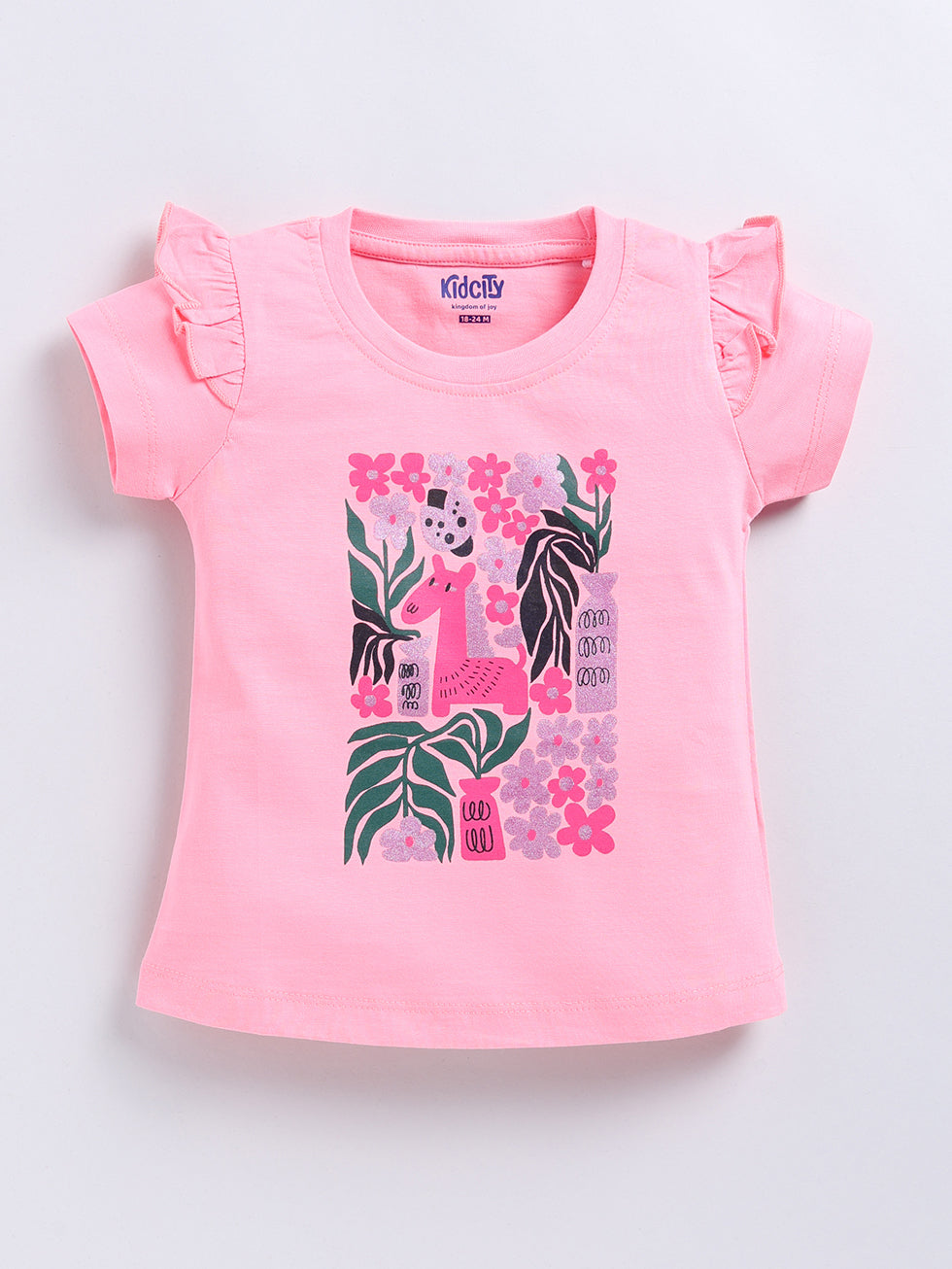 Kidcity Girl's Basic Tops Combo Set (Pack of 2)|Cotton Sinker Tops| Red, Light Pink Tops