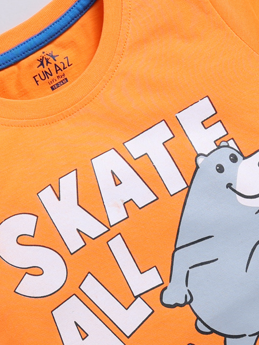 Kidcity Boy's Basic T-Shirt Combo Set (Pack of 2) | Cotton Sinker T-Shirts | Boy's Casual T-Shirts | Orange T-Shirts Zoom View