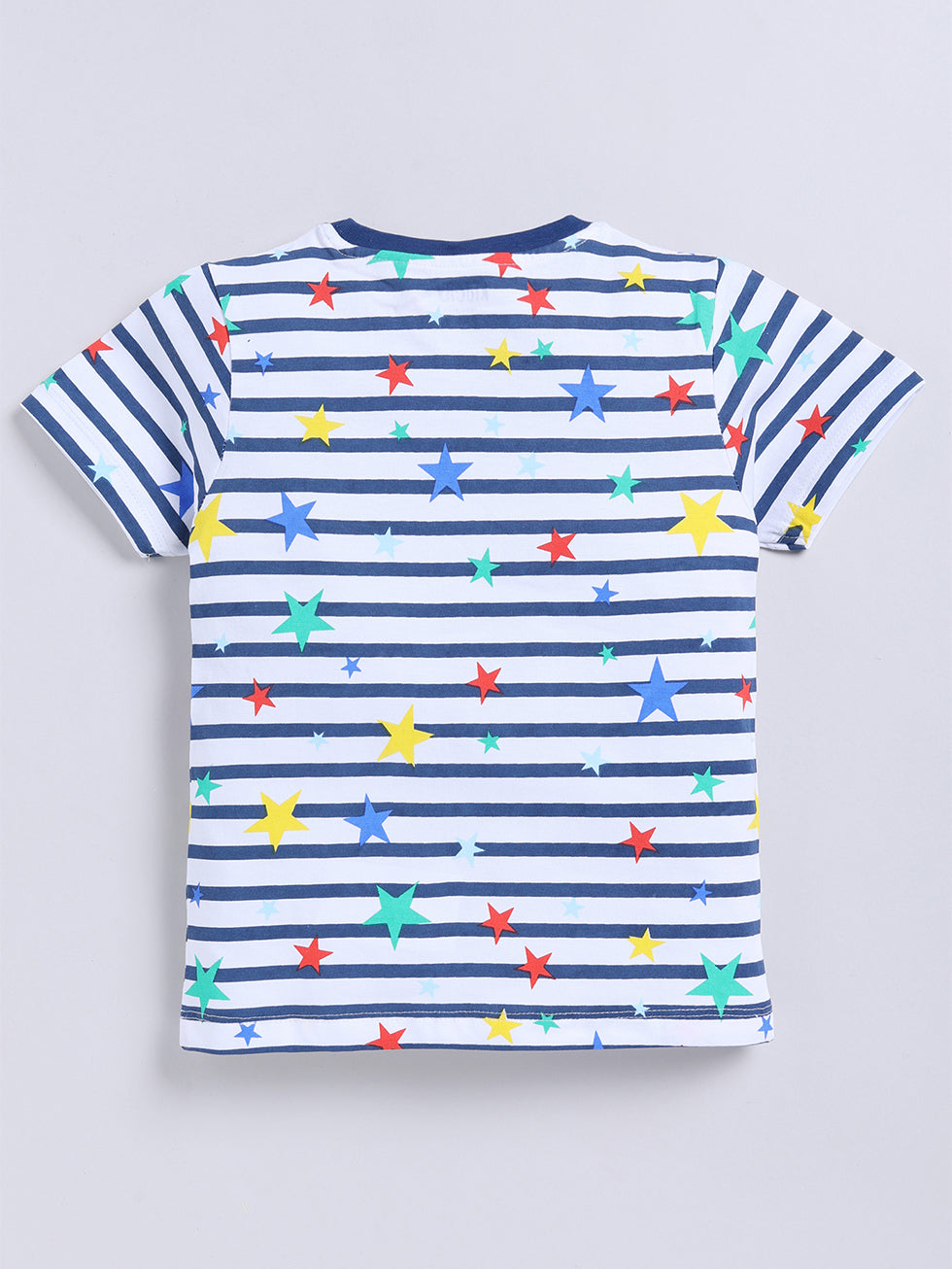 Kidcity Boys Soft Cotton Sinker Knit Half Sleeves Striped Star Print T-Shirts - Multicolor back view