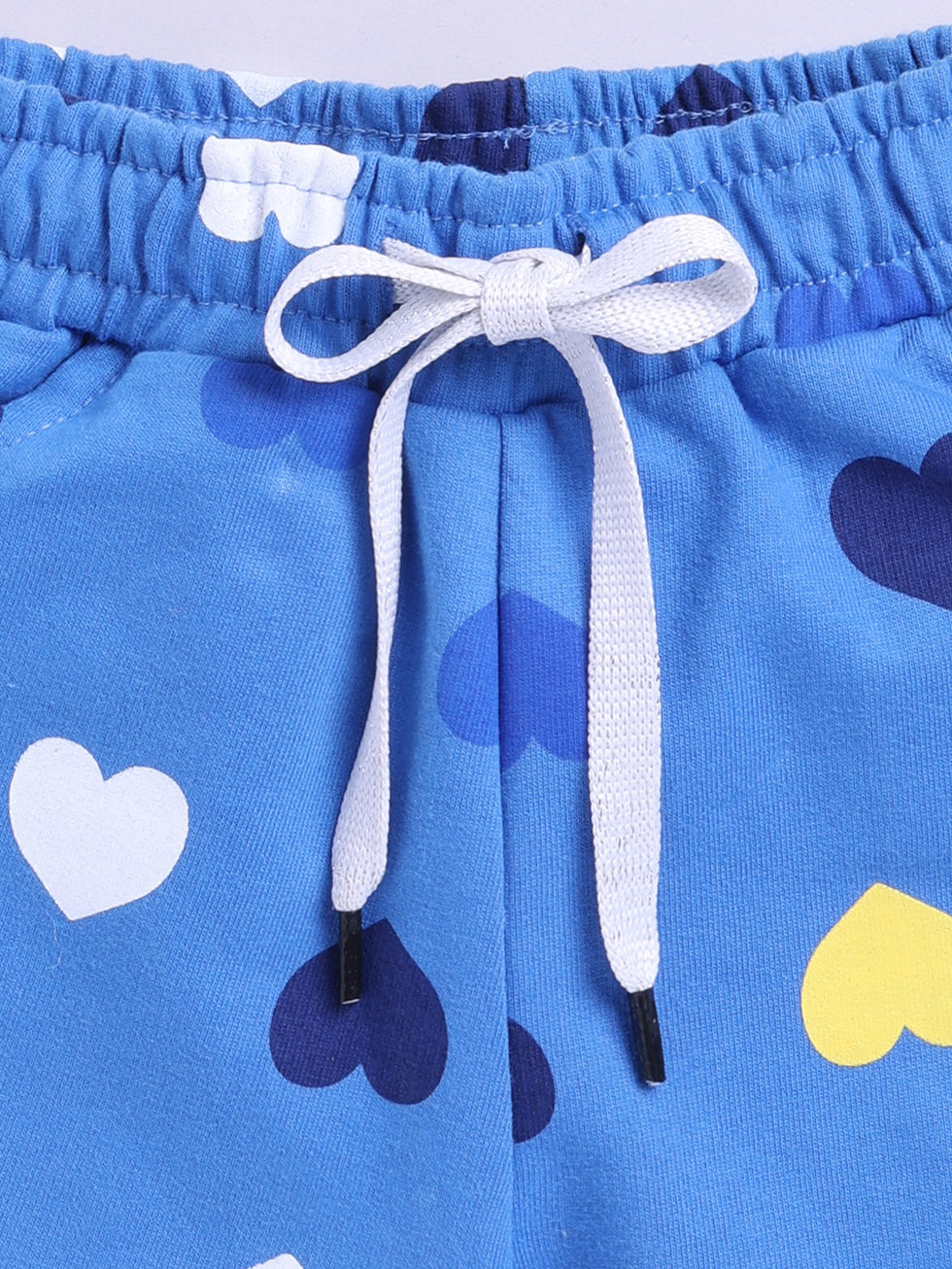 Kidcity Girls Cotton Loopknit Heart Allover Print Shorts - Blue zoom  view
