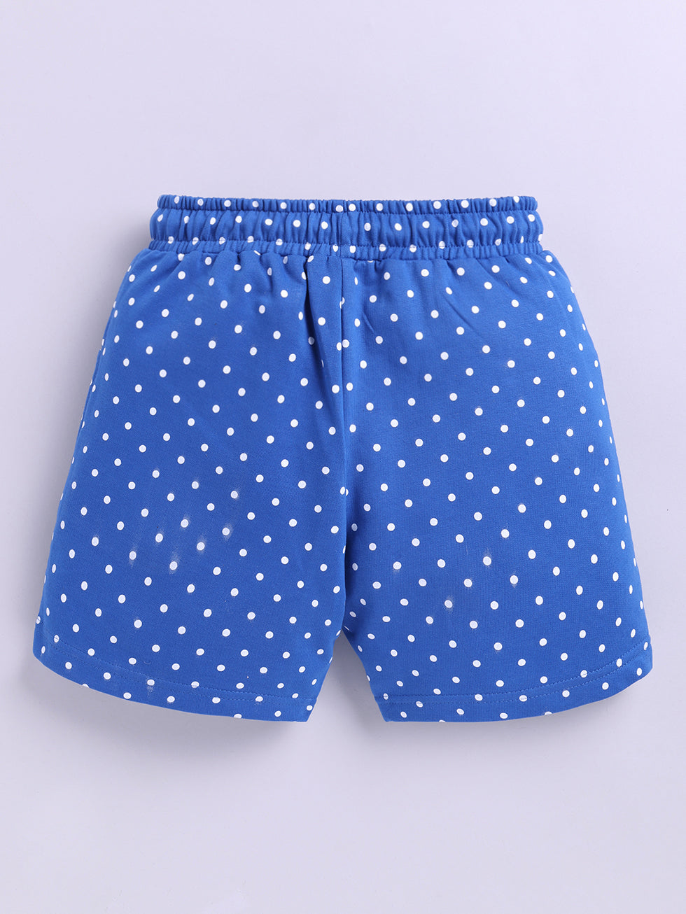 Kidcity Girls Cotton Loopknit Polka Dot Allover Print Shorts - Blue back view