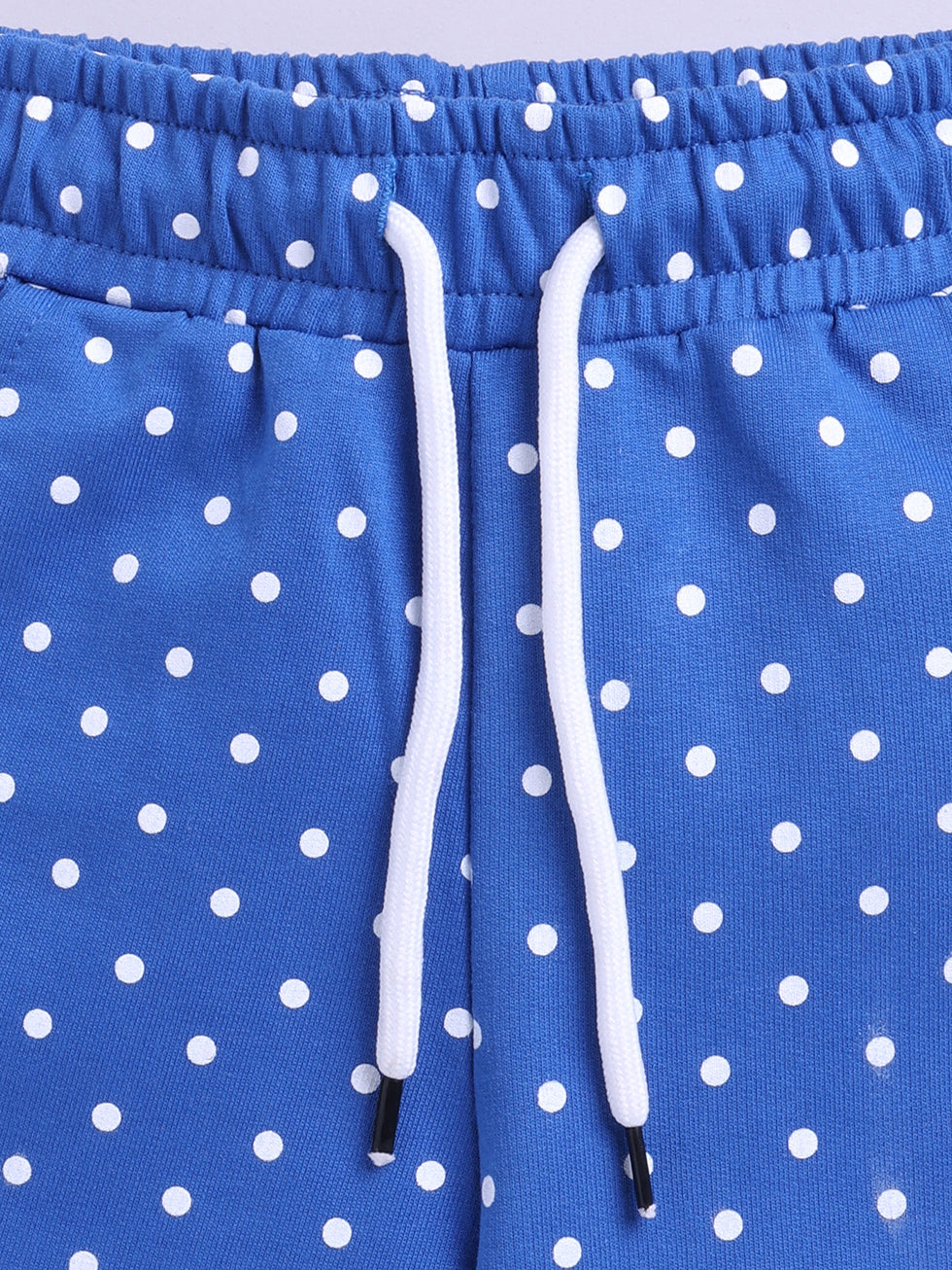 Kidcity Girls Cotton Loopknit Polka Dot Allover Print Shorts - Blue zoom view