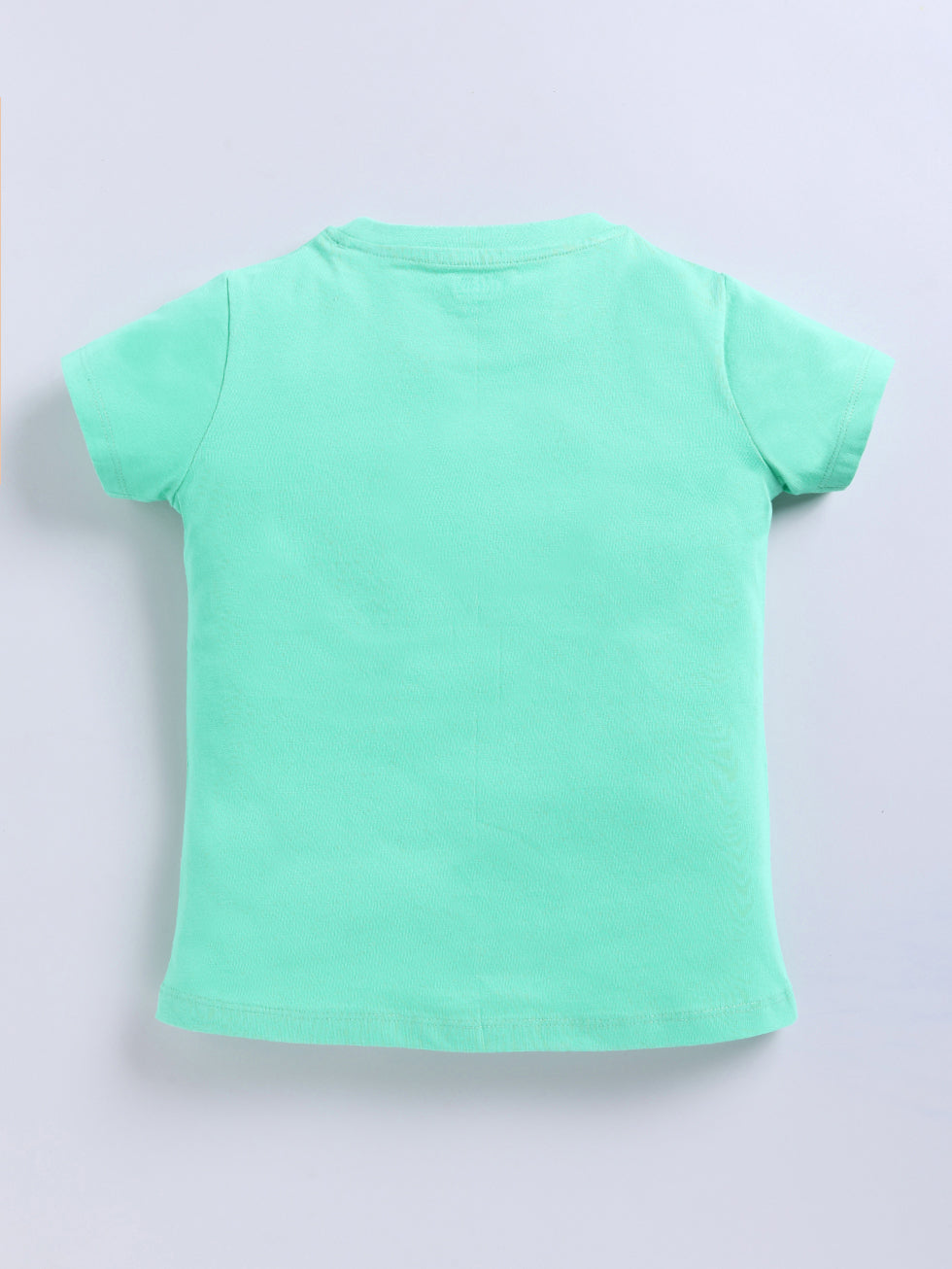 Kidcity Girls Cotton Sinker Love Happy Shine Text and Heart Graphic Print Half Sleeves Tops - Mint Green Front View