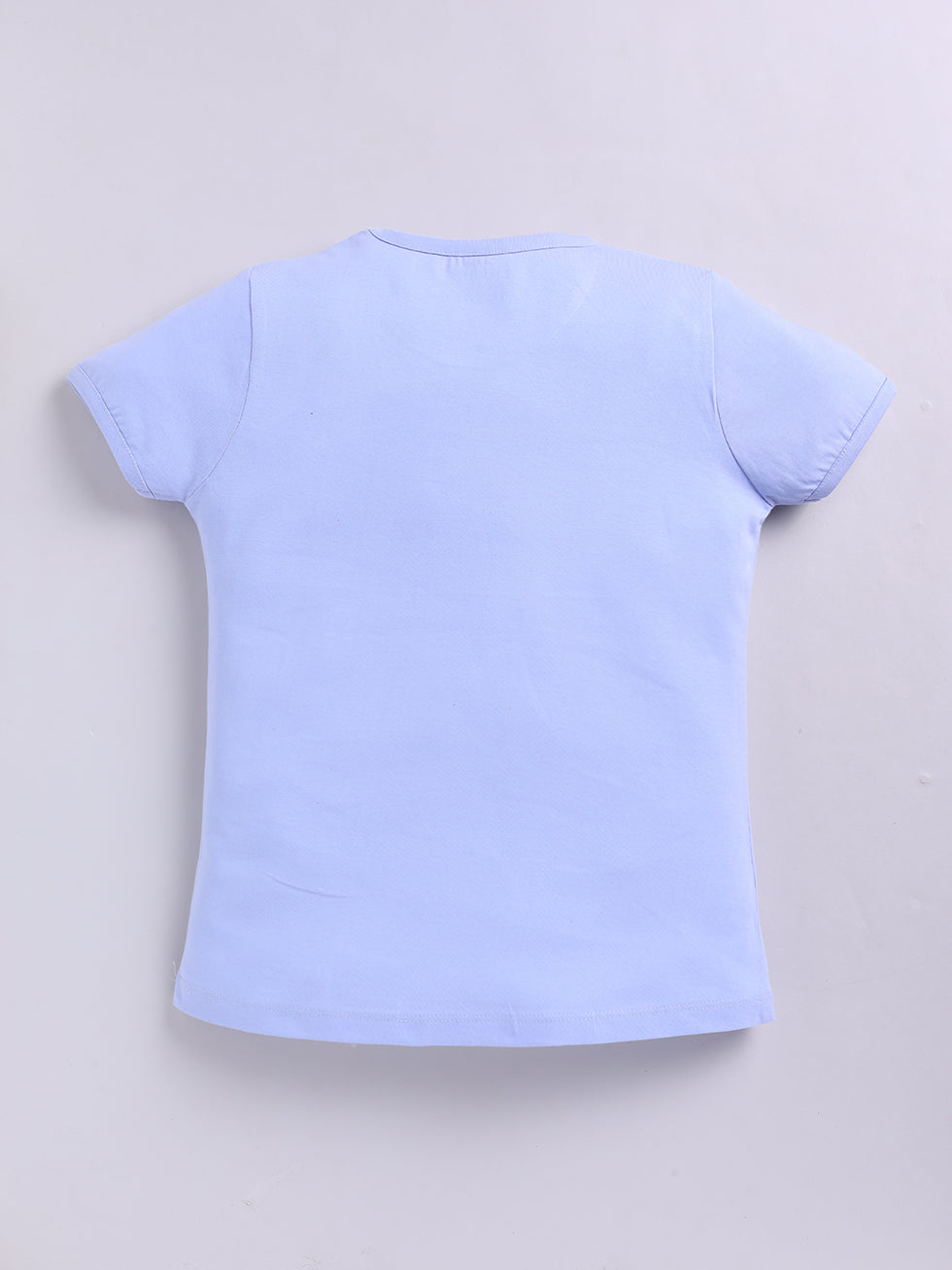 Kidcity Girls Cotton Sinker Text Print Half Sleeves Tops - Light Blue Back View