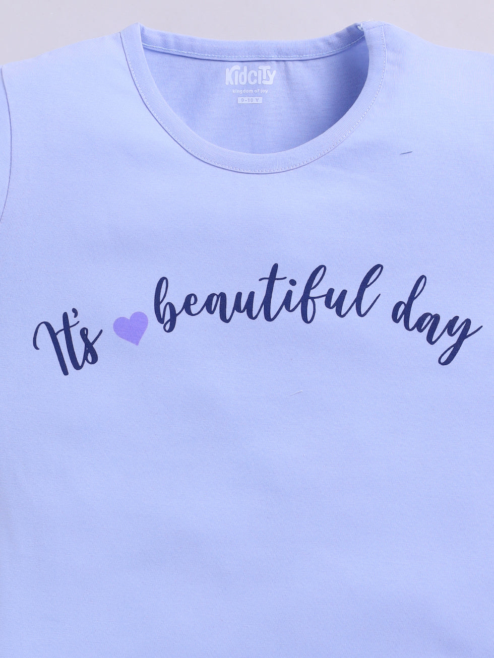 Kidcity Girls Cotton Sinker Text Print Half Sleeves Tops - Light Blue Zoom  View