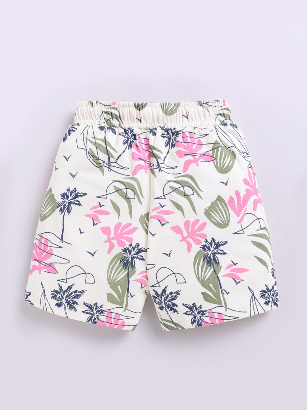 Kidcity Girls Cotton Sinker Tropical Print Shorts - Off-White back view