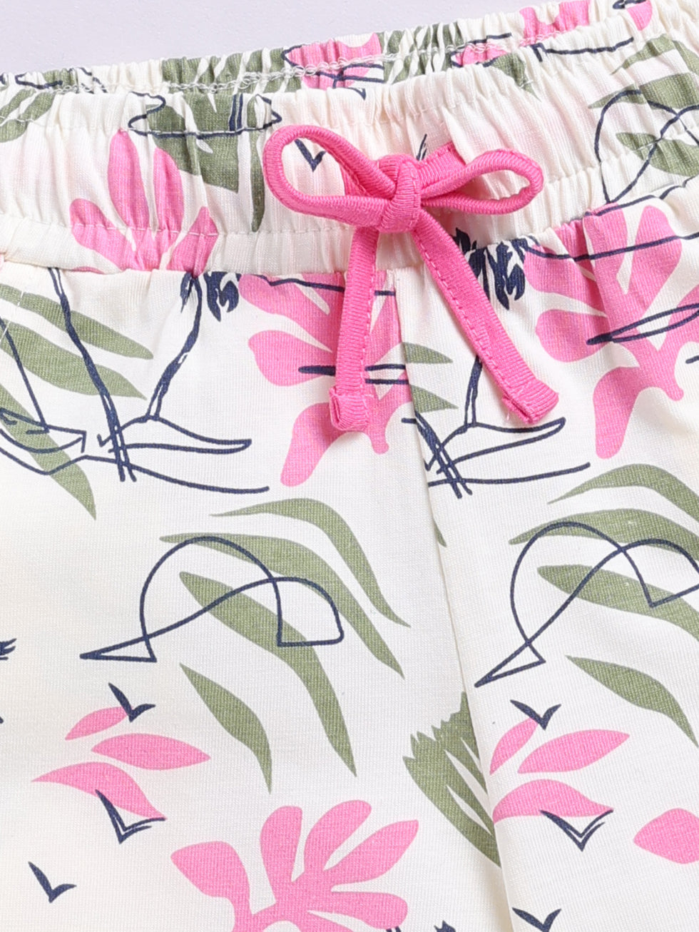 Kidcity Girls Cotton Sinker Tropical Print Shorts - Off-White zoom view