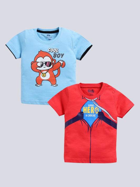 Boys Fun Monkey & Text Print 2 Pc T-Shirts
