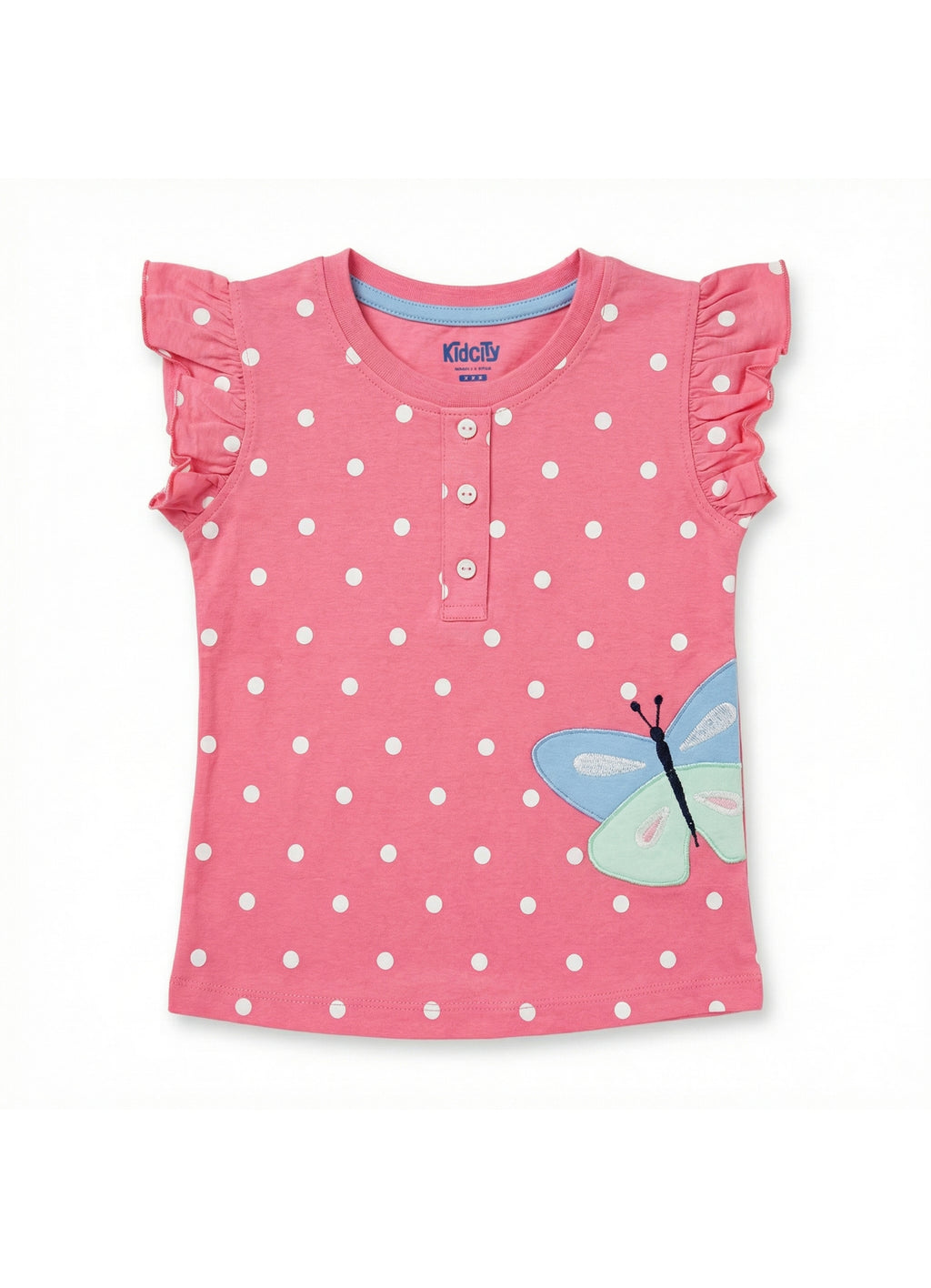 Polka Dot Flutter-Sleeve Top.