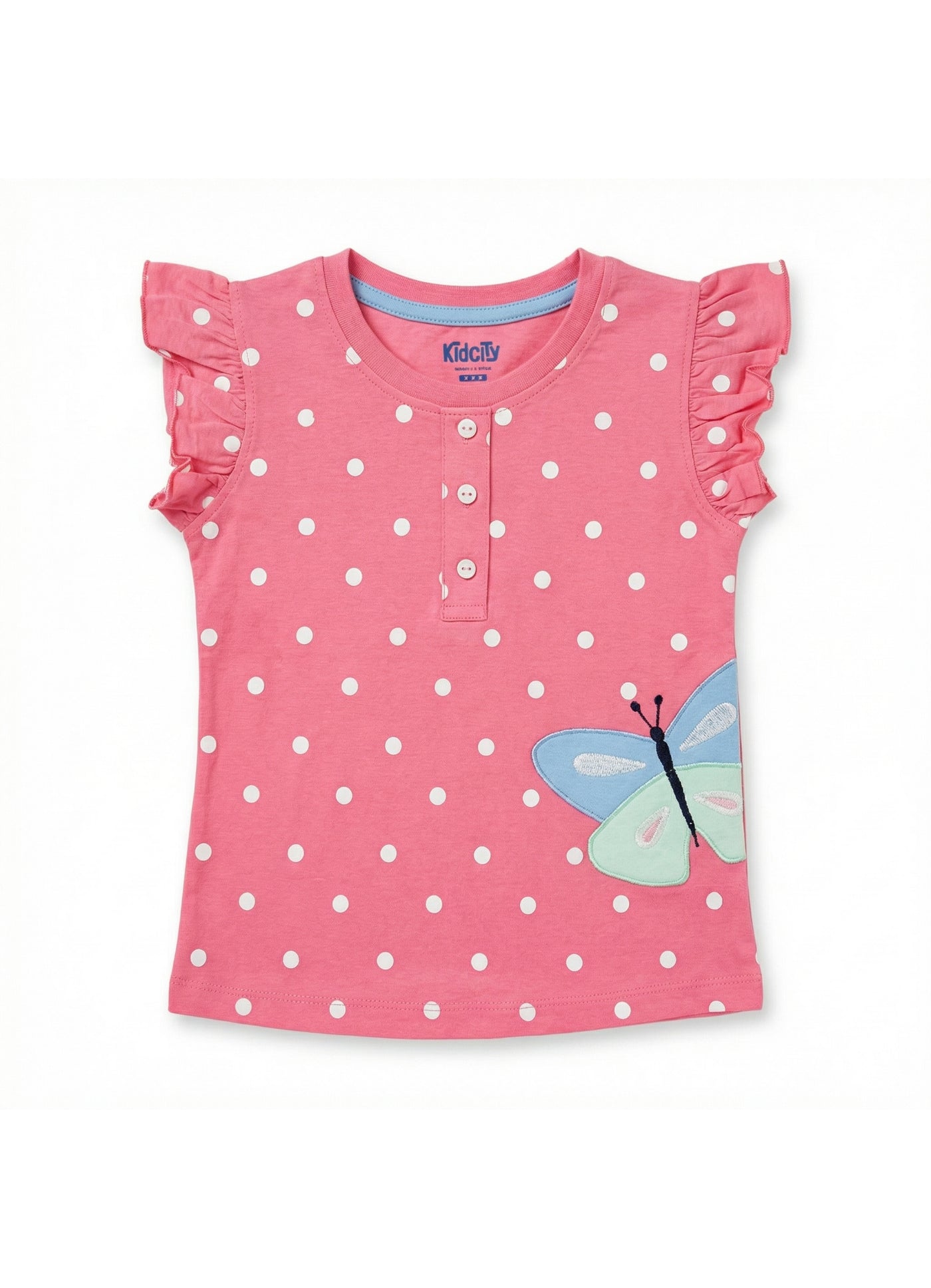 Polka Dot Flutter-Sleeve Top.