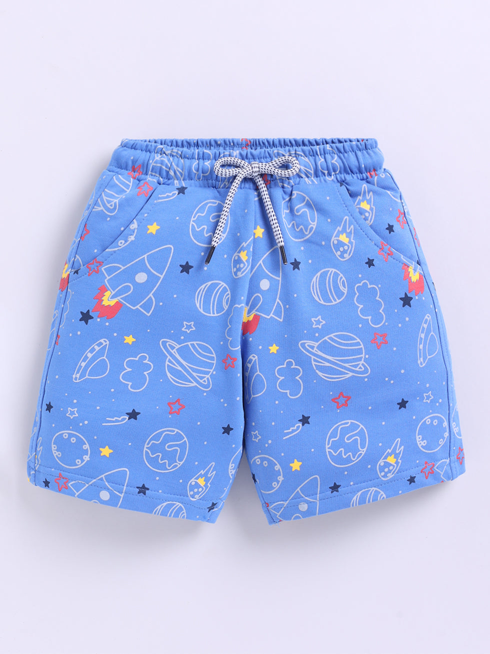 Space Rocket Print & “Go Fast” Race Flag Design 2 Pc Shorts