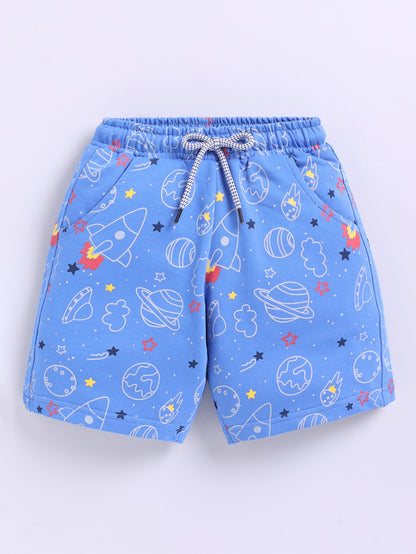 Space Rocket Print & “Go Fast” Race Flag Design 2 Pc Shorts