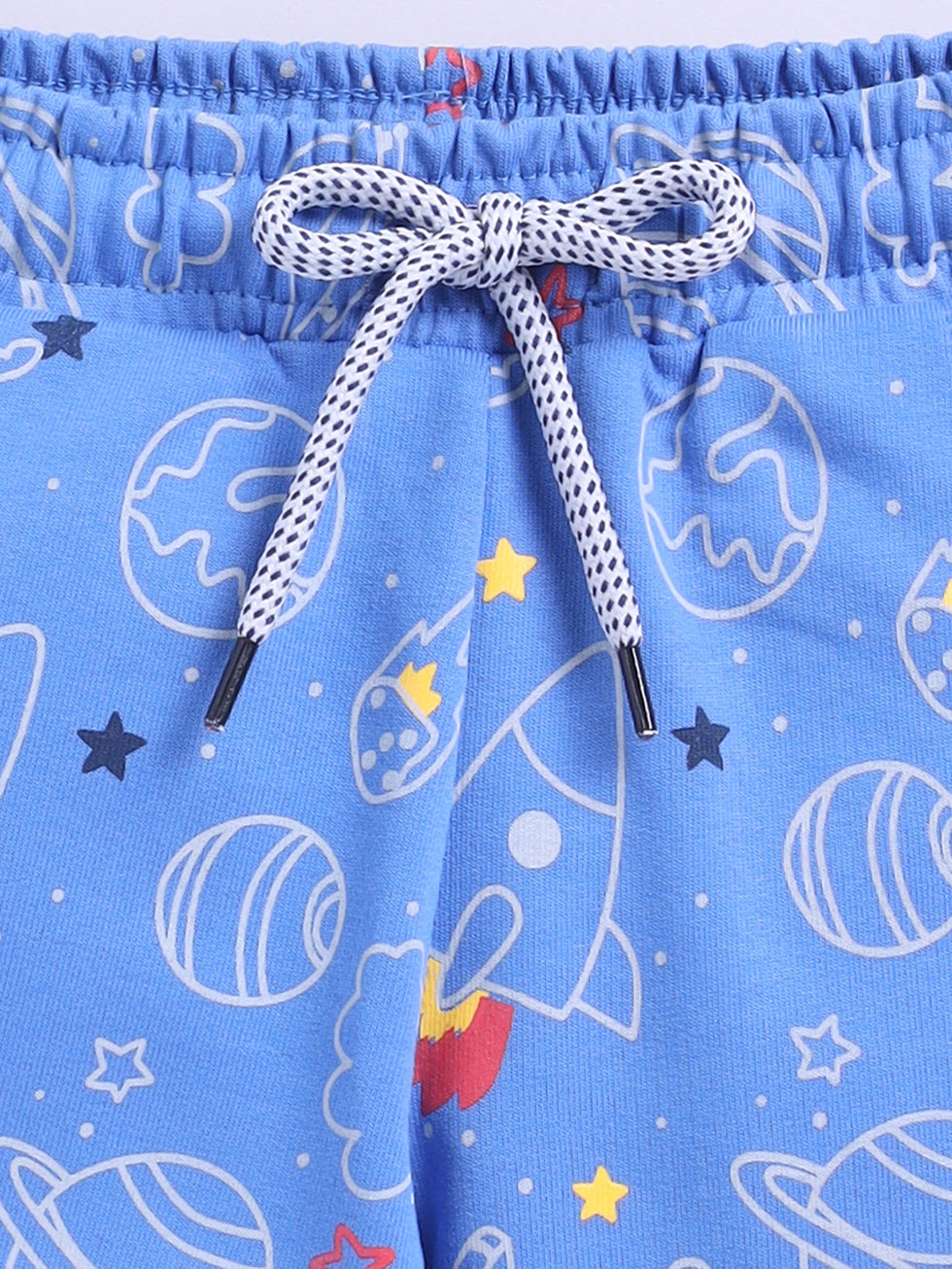 Space Rocket Print & “Go Fast” Race Flag Design 2 Pc Shorts