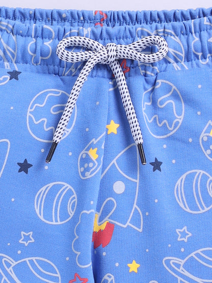 Space Rocket Print & “Go Fast” Race Flag Design 2 Pc Shorts