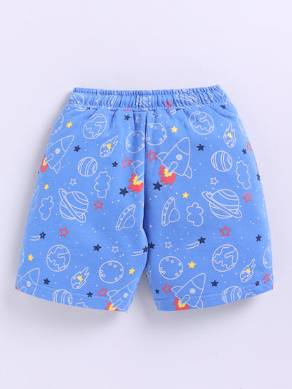 Space Rocket Print & “Go Fast” Race Flag Design 2 Pc Shorts