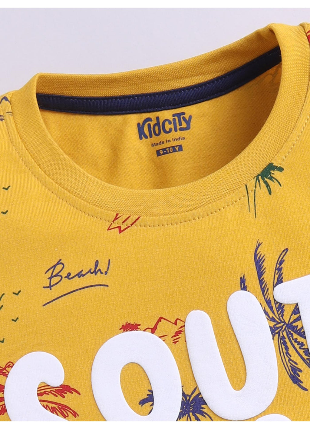 South Coast Tropical Print Mustard Yellow Cotton T-Shirt