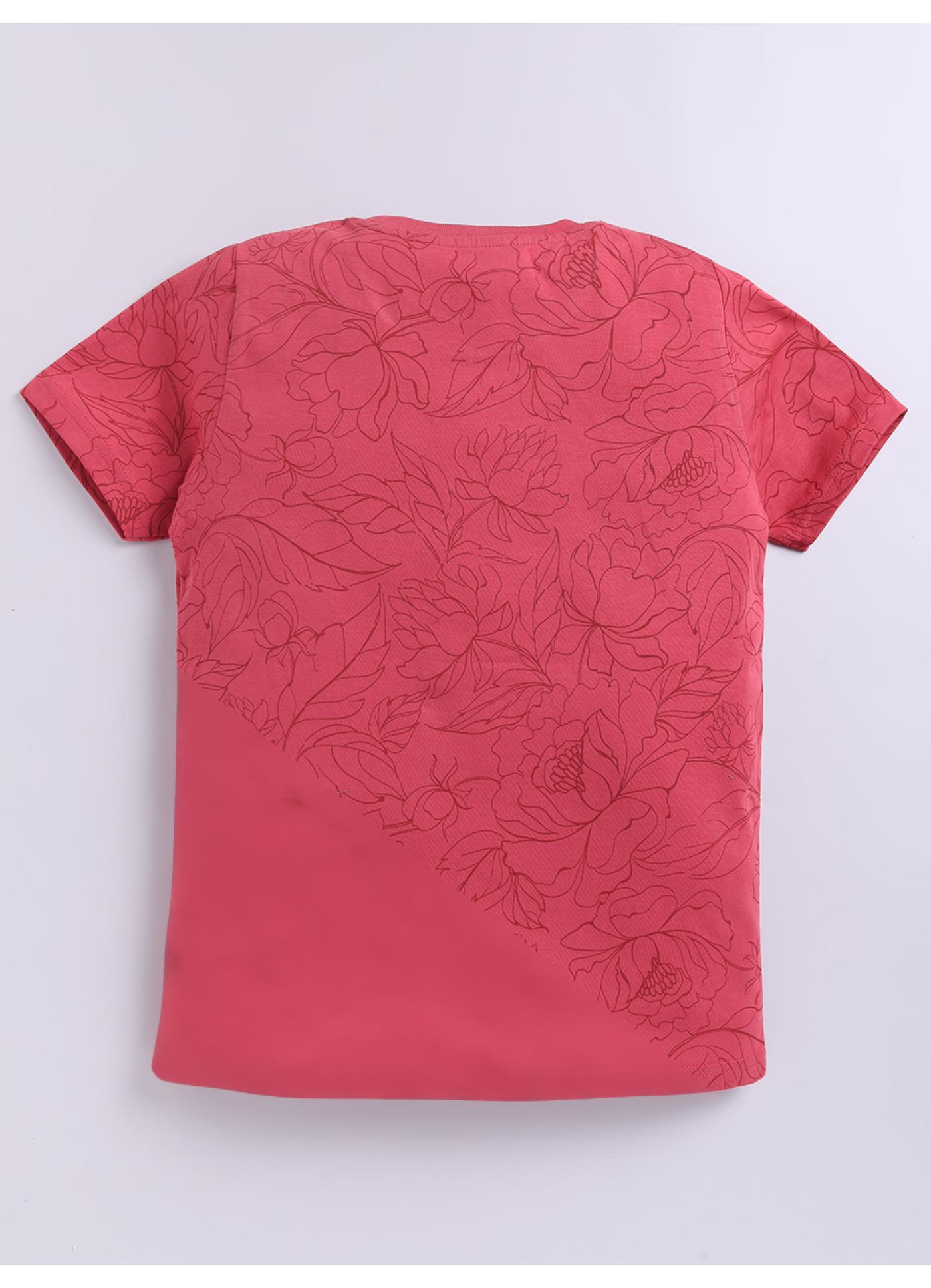 Holidays Floral Print Peach Cotton T-Shirt