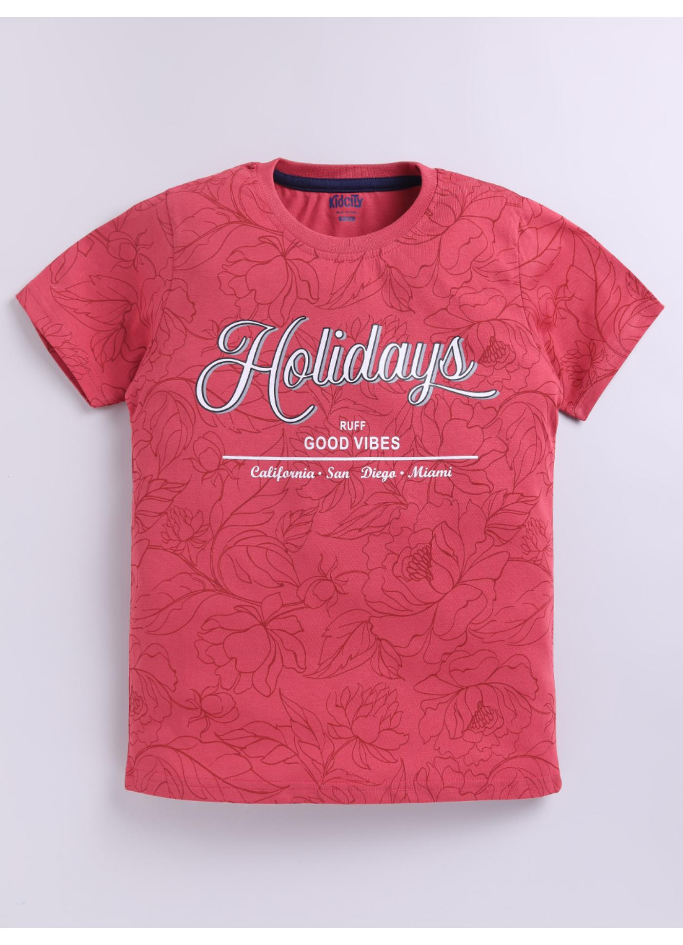Holidays Floral Print Peach Cotton T-Shirt