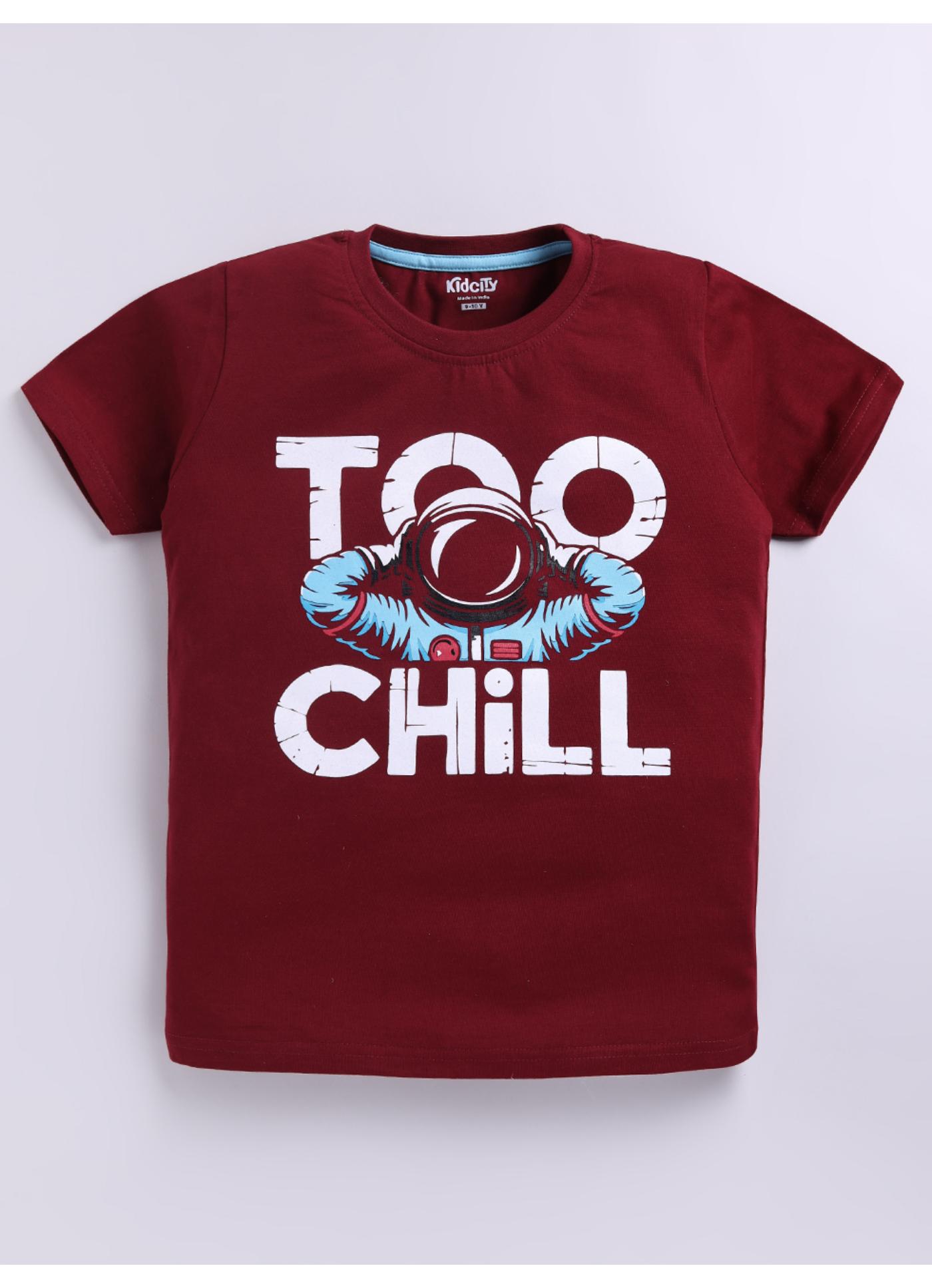 Too Chill Astronaut Graphic Print Maroon Cotton T-Shirt