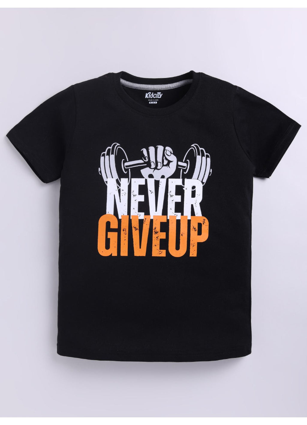 Never Give Up Graphic Print Black Cotton T-Shirt
