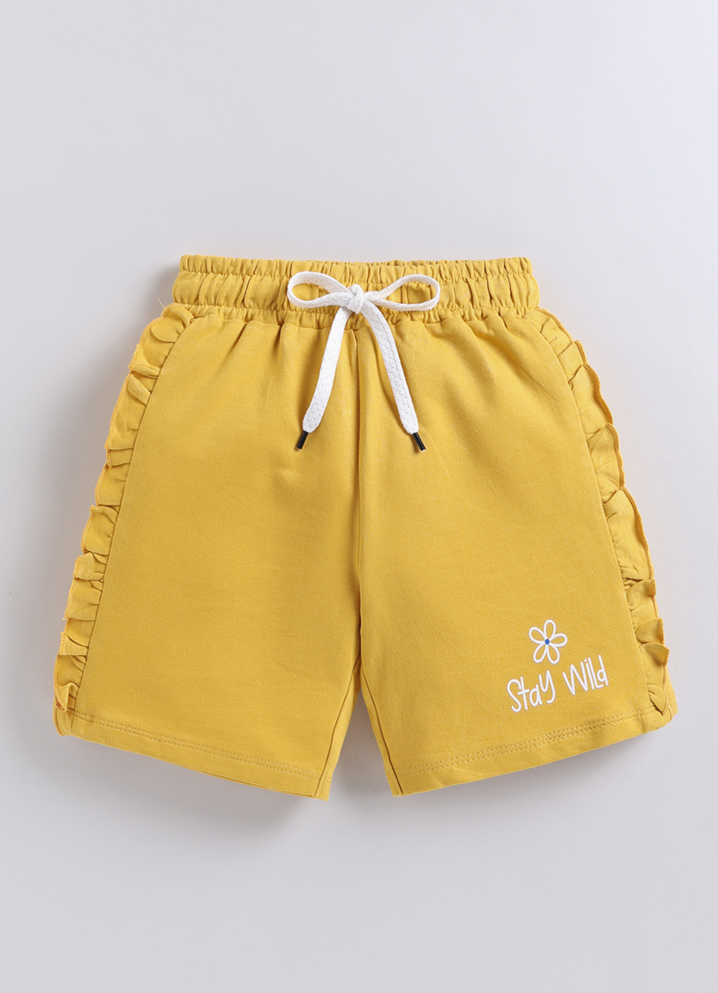 Girls Yellow "Stay Wild" Ruffled Shorts
