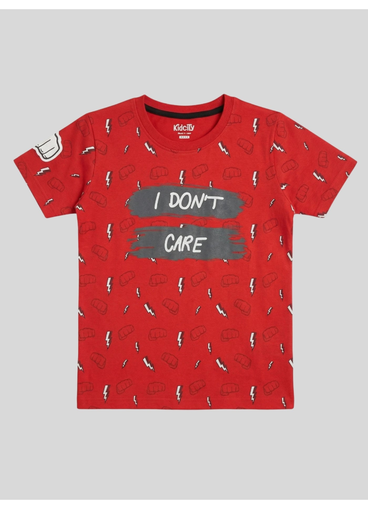 I DON'T CARE Lightning Bolt Print T-Shirt.