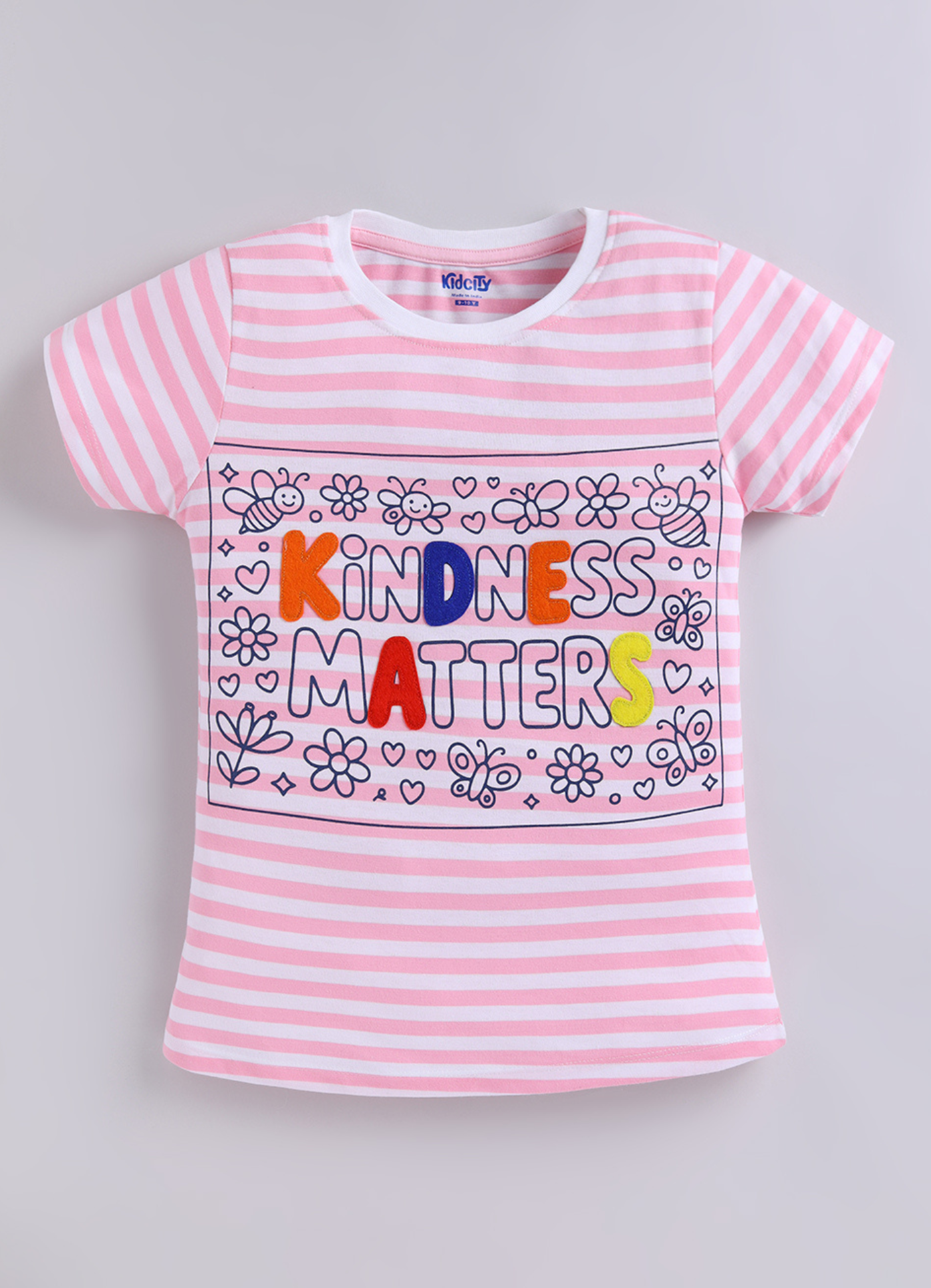 Girls Pink & White Striped "Kindness Matters" T-Shirt