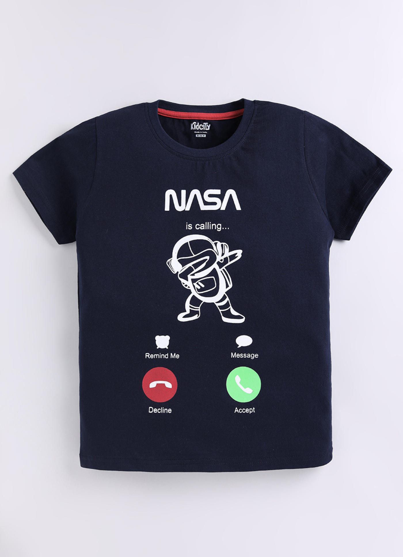 Boys Navy Blue Nasa Printed Cotton T-Shirt