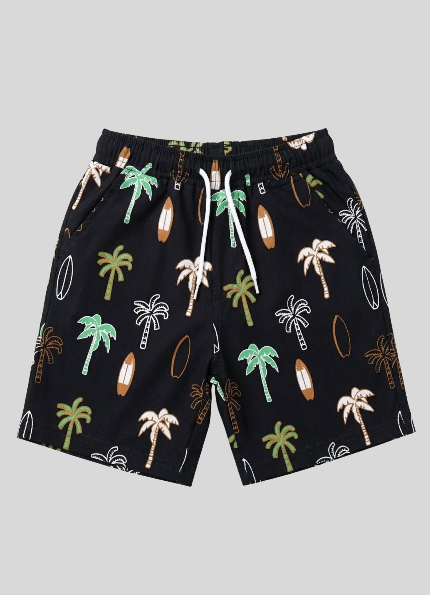 Palm & Surfboard Print Casual Drawstring Shorts