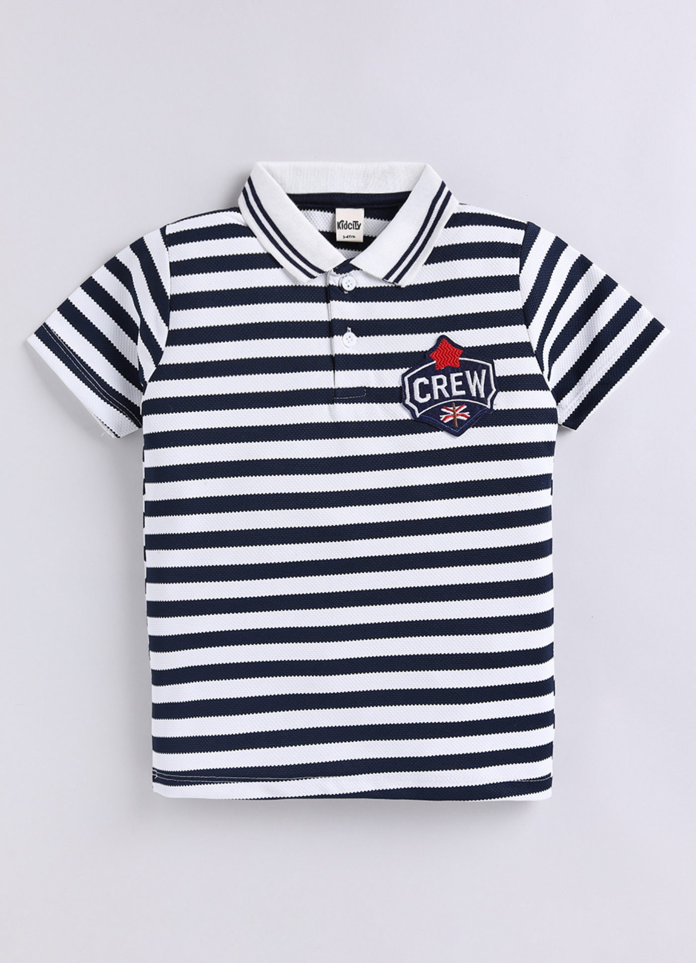 Kids Casual Striped Polo with "CREW" Badge