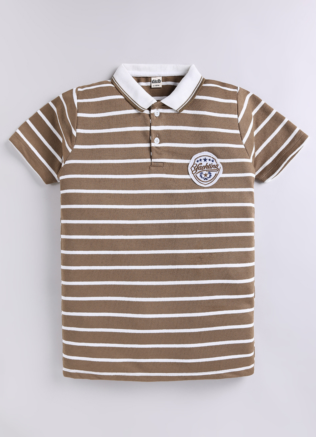 Boys Brown & White Striped Polo T-Shirt