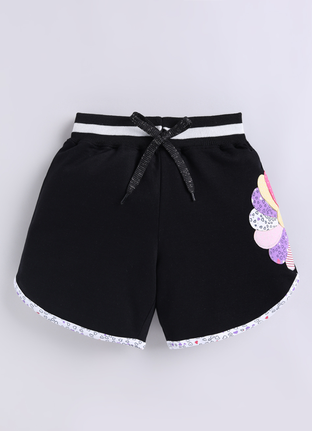 Girls Black Printed Casual Shorts