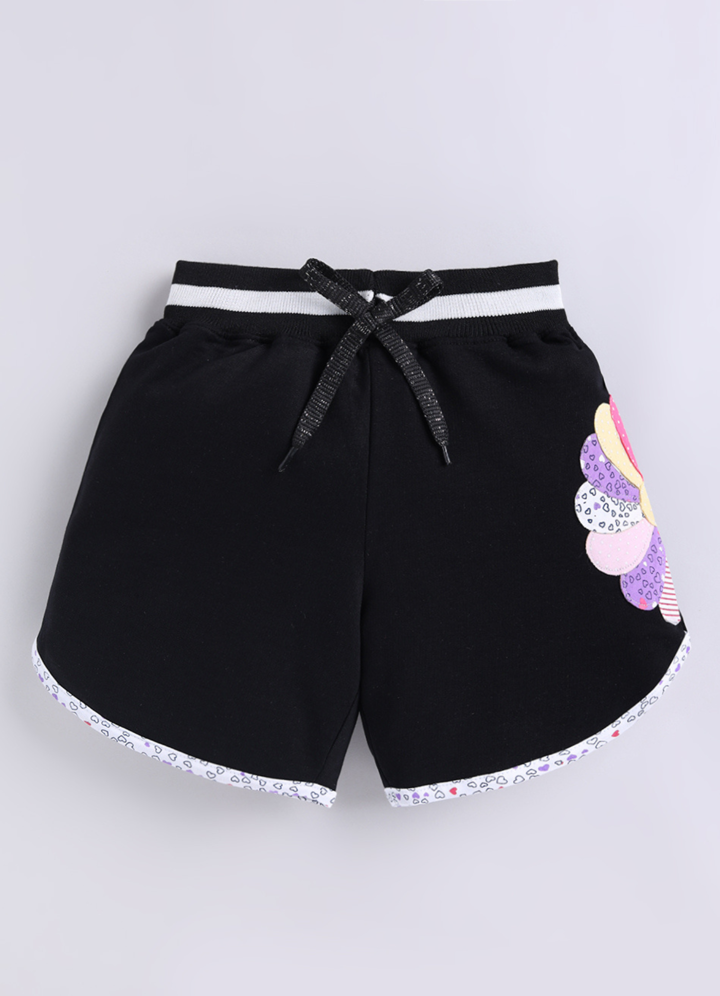 Girls Black Printed Casual Shorts