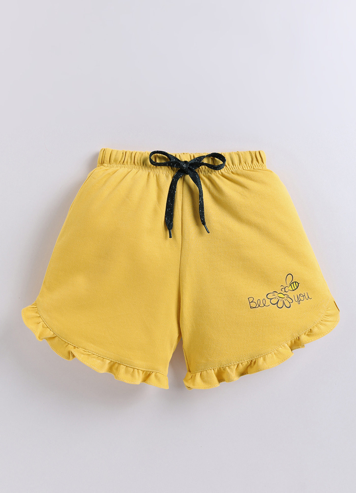 Girls Yellow "Bee You" Ruffle Hem Shorts