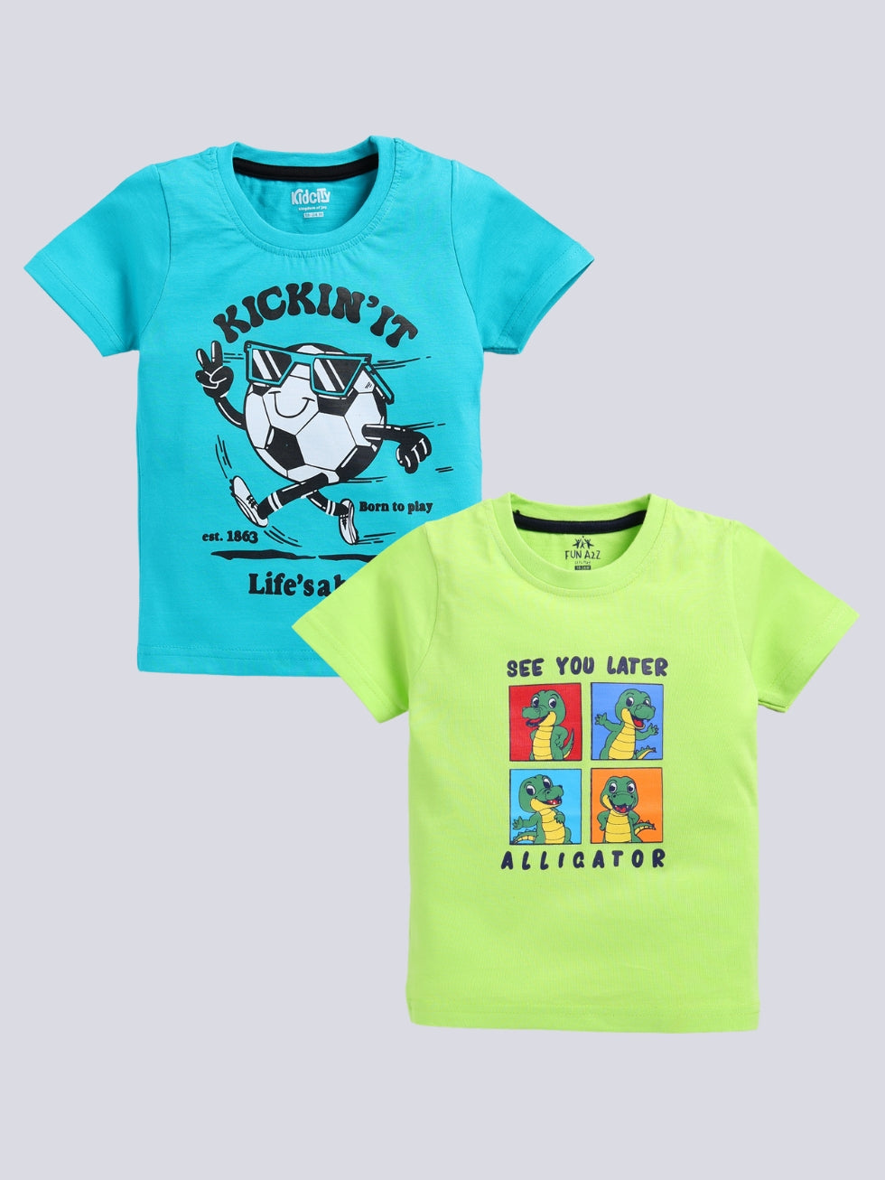 Kidcity Boy's Basic T-Shirt Combo Set (Pack of 2) | Cotton Sinker T-Shirts| Green deep, sky blueT-Shirts