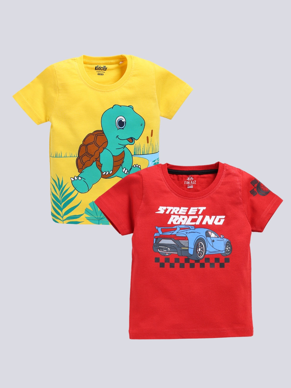 Kidcity Boy's Basic T-Shirt Combo Set (Pack of 2) | Cotton Sinker T-Shirts| yellow, maroonT-Shirts
