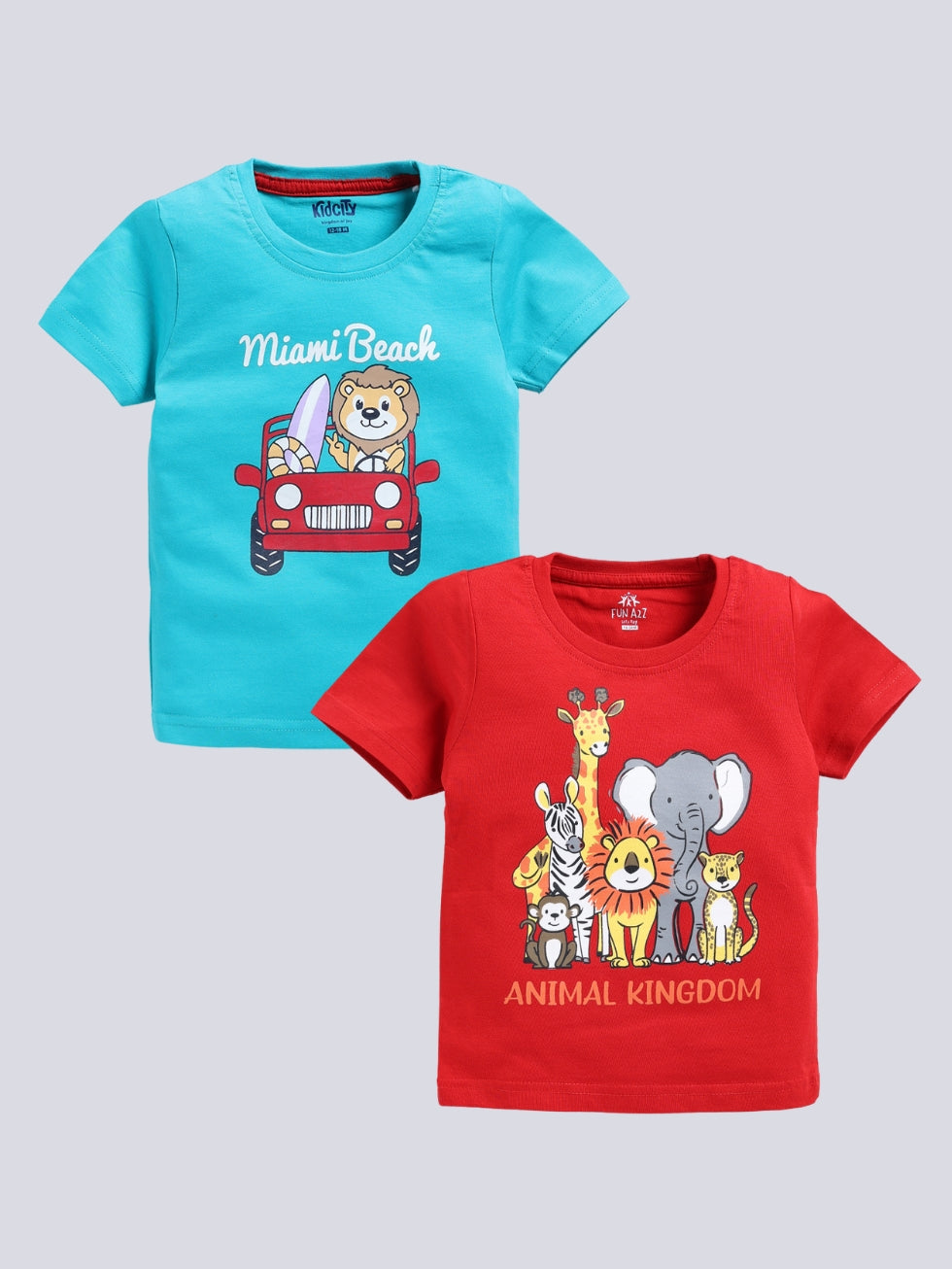 Kidcity Boy's Basic T-Shirt Combo Set (Pack of 2) | Cotton Sinker T-Shirts| Powder Blue, maroonT-Shirts