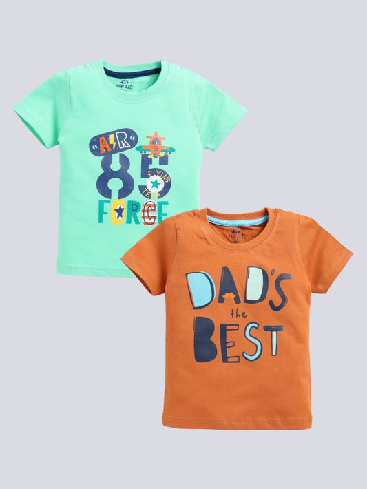 Kidcity Boy's Basic T-Shirt Combo Set (Pack of 2) | Cotton Sinker T-Shirts| Sea Green, brownT-Shirts