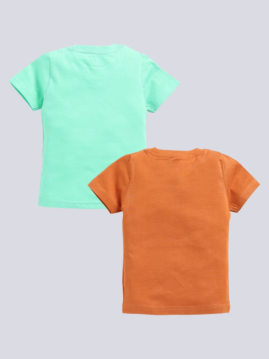 Kidcity Boy's Basic T-Shirt Combo Set (Pack of 2) | Cotton Sinker T-Shirts| Sea Green, brownT-Shirts