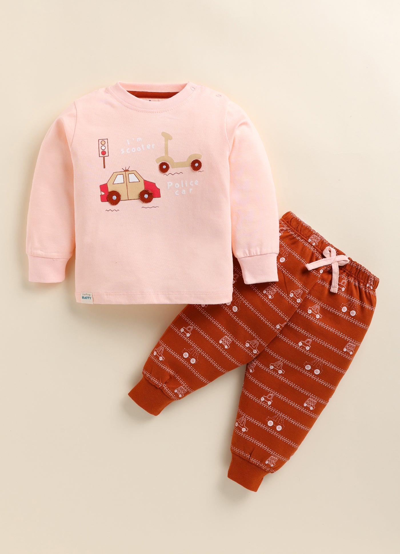 Cute Tiny Car Print Knitted Suit Set