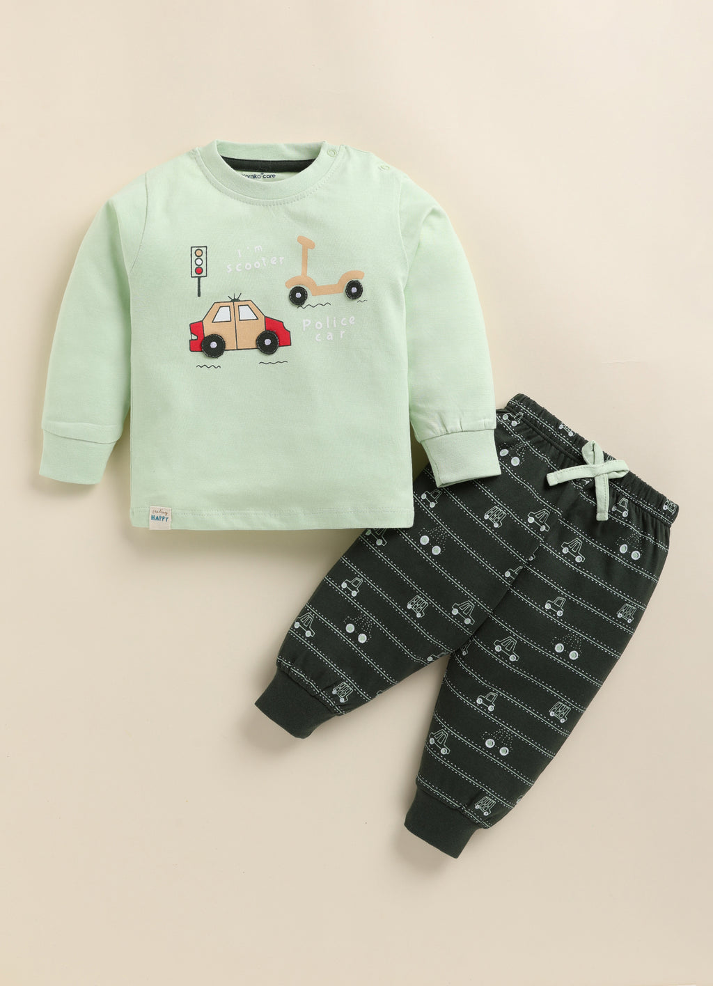 Cute Tiny Car Print Knitted Suit Set