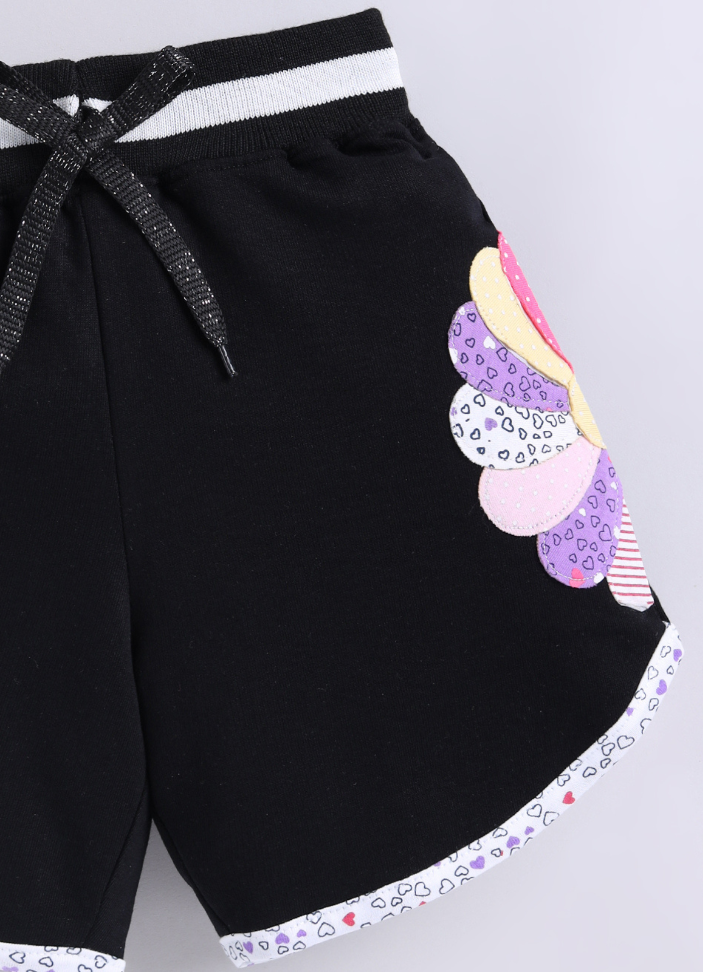 Girls Black Printed Casual Shorts