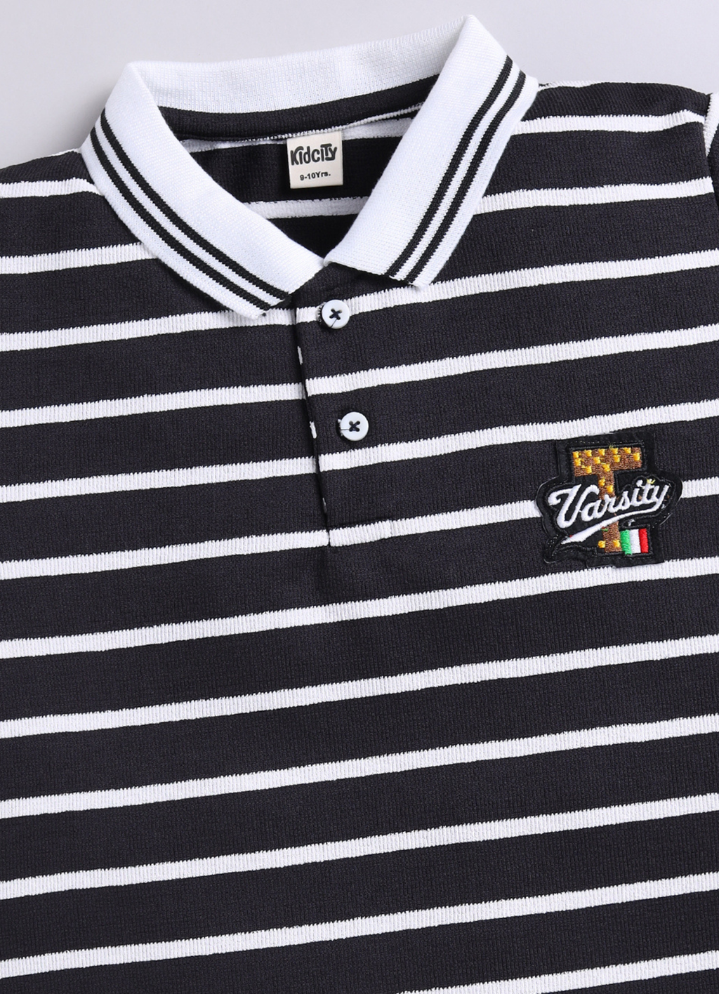 Boys Black & White Striped Polo T-Shirt
