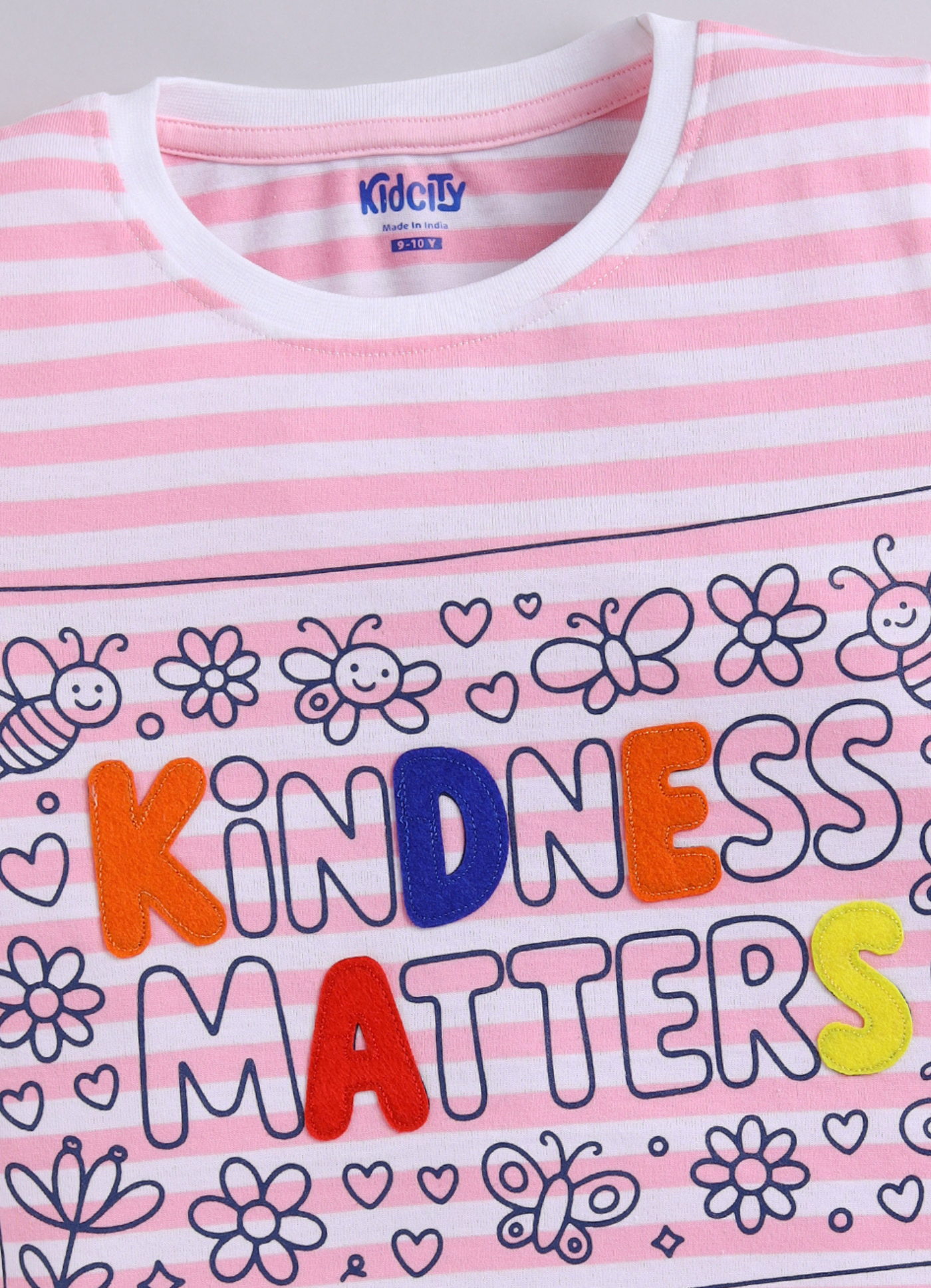 Girls Pink & White Striped "Kindness Matters" T-Shirt